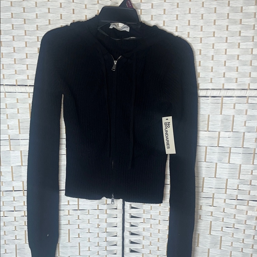 The Kooples Black Ribbed Zip-Up Sweater